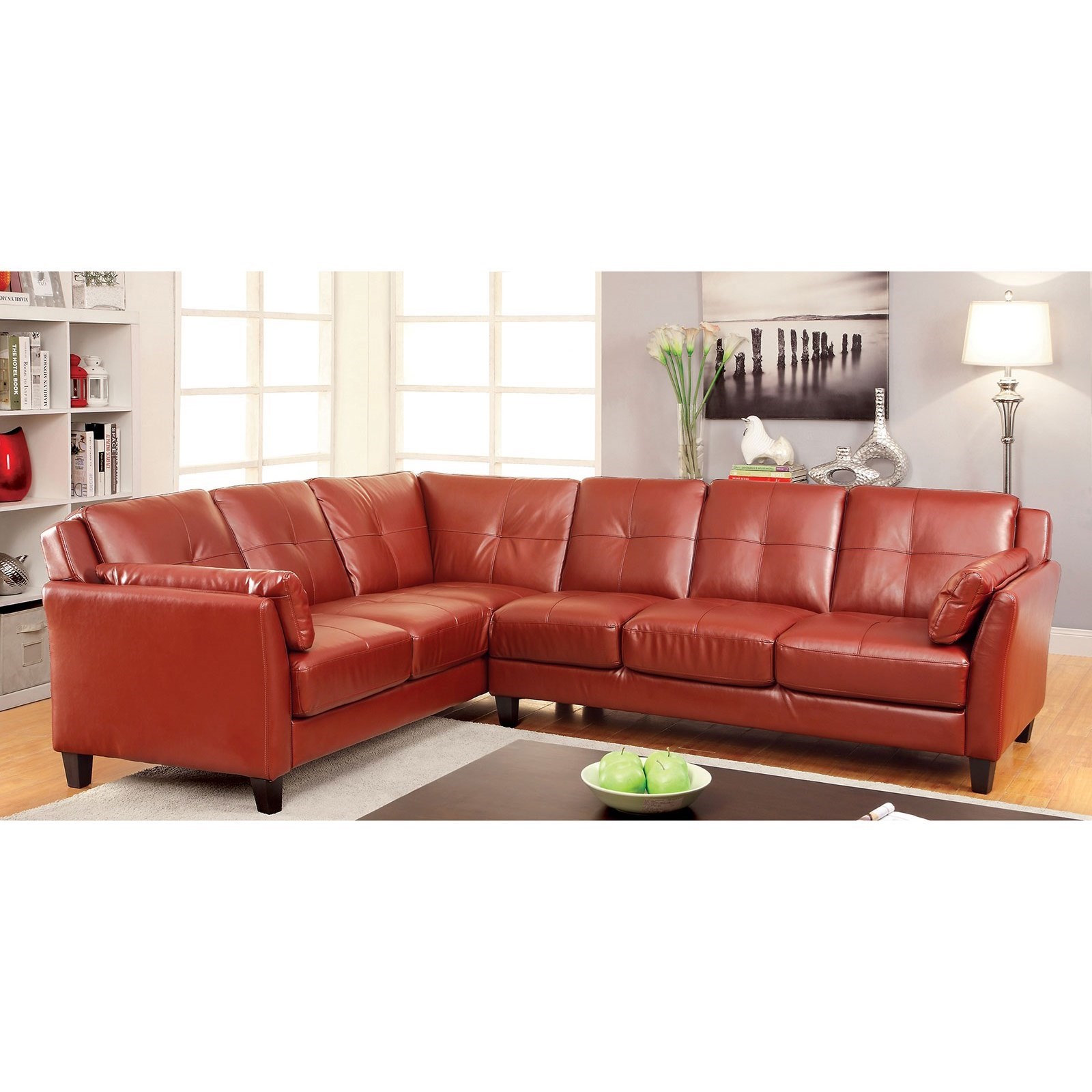 Furniture of America Peever II CM6268RDSET Faux Leather Sectional Sofa